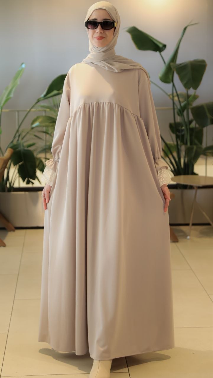 Dantel Manşetli Oversize Elbise