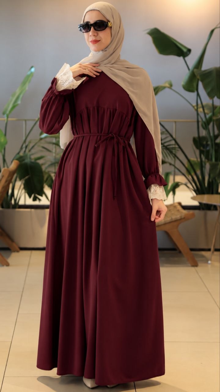 Dantel Manşetli Oversize Elbise