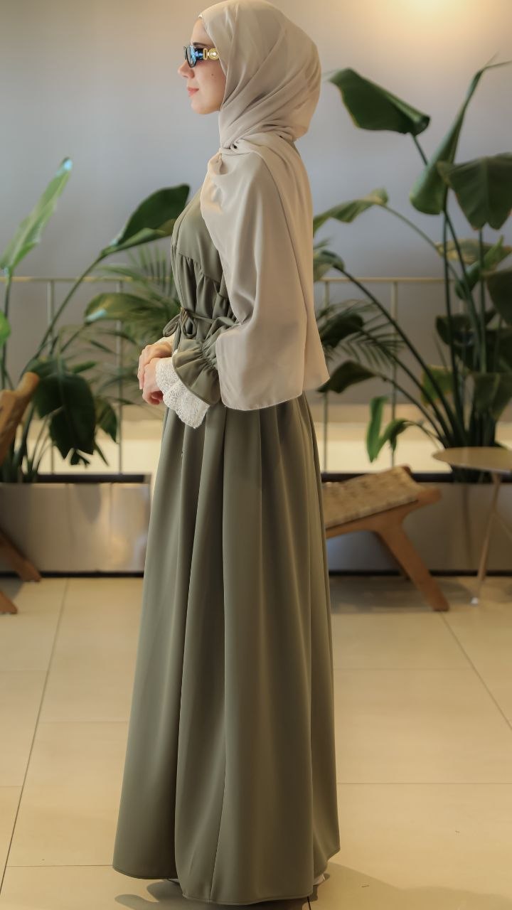 Dantel Manşetli Oversize Elbise