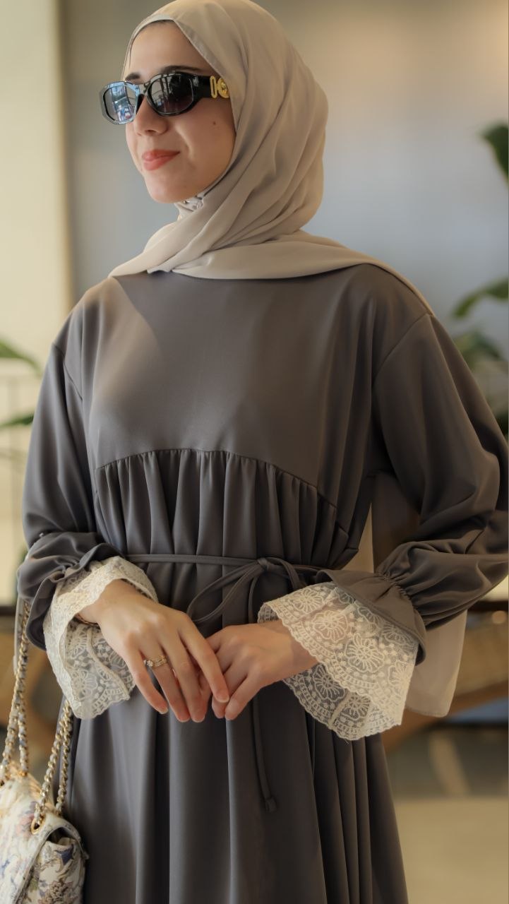 Dantel Manşetli Oversize Elbise