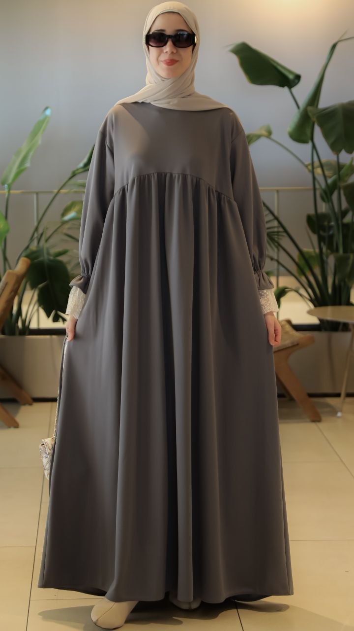 Dantel Manşetli Oversize Elbise