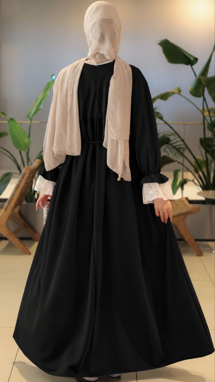 Dantel Manşetli Oversize Elbise
